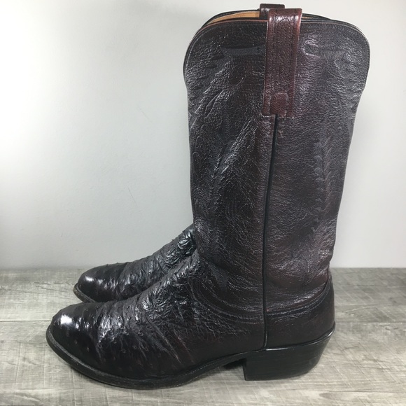 Lucchese 1883 N1014R4 Men’s Western Black Cherry Ostrich Leather Cowboy Boots 12 - Picture 8 of 13